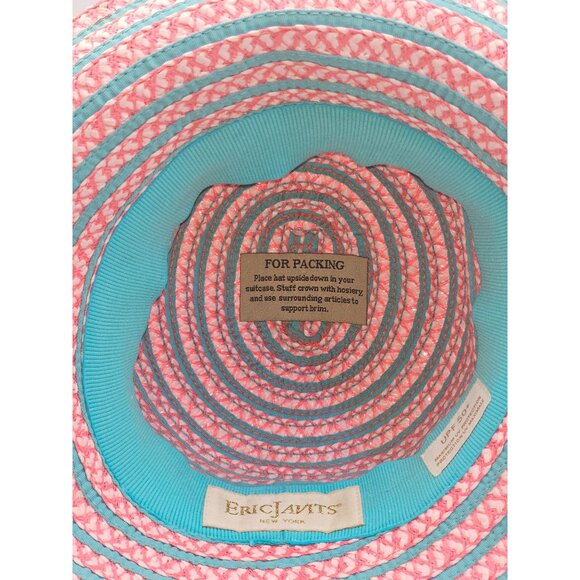 Eric Javits Women's Pink Teal Striped UPF 50+ Packable Squishee Bucket Hat 2701 - Picture 6 of 16